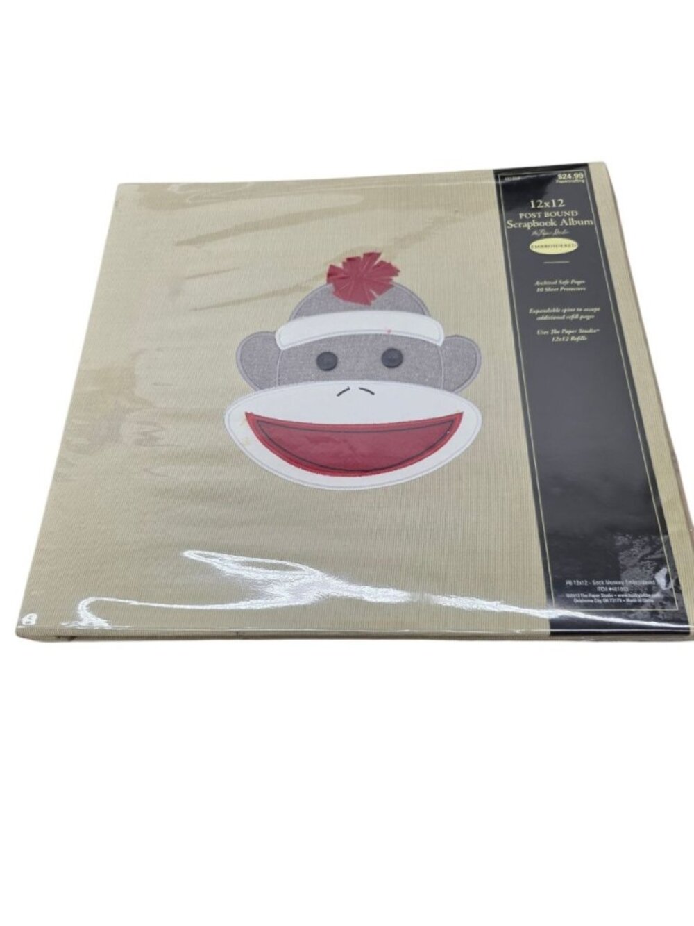 Sock Monkey Paper Studio Scrapbook Photo Album Embroidered 12x12 New